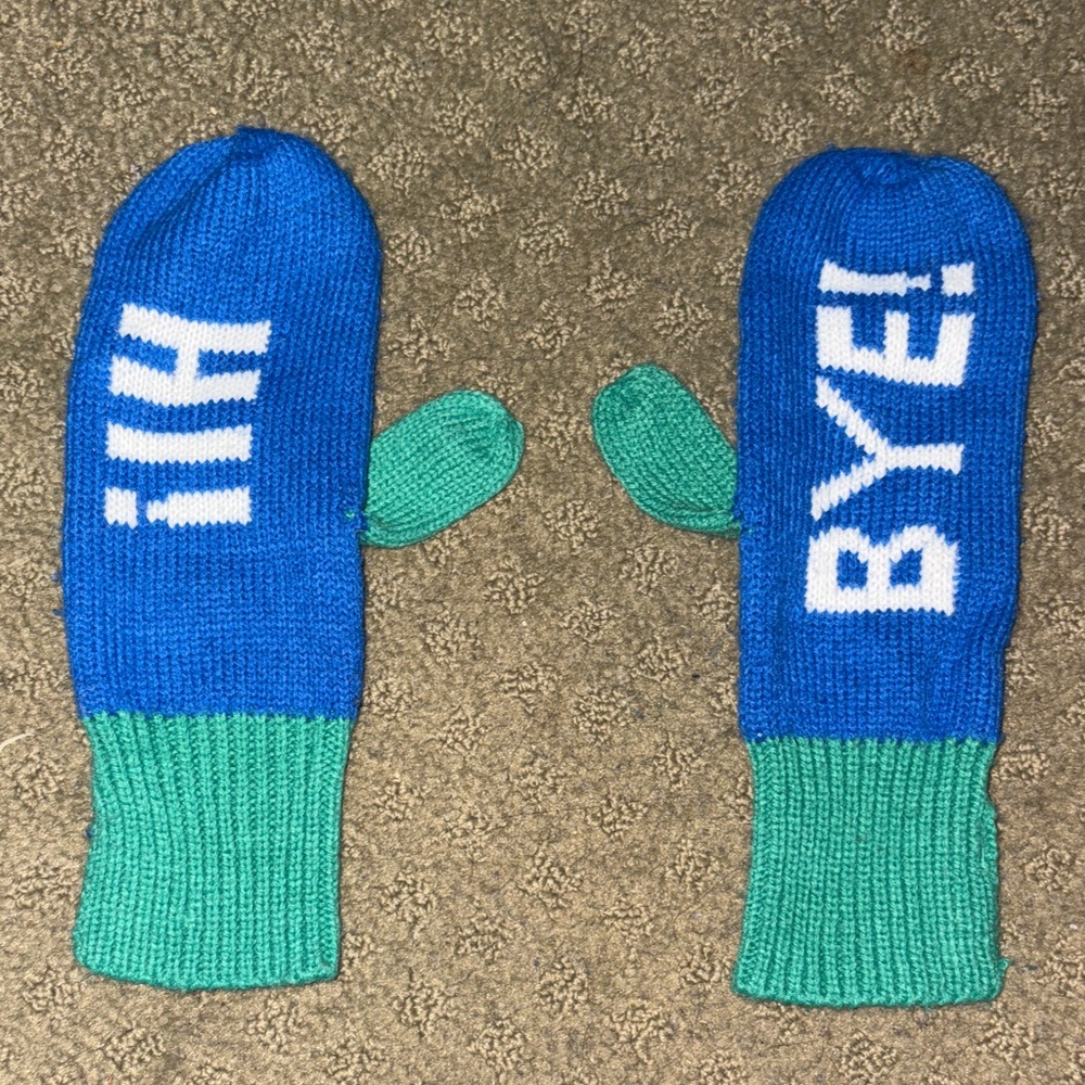 Hi! Bye! Blue and Green Mittens